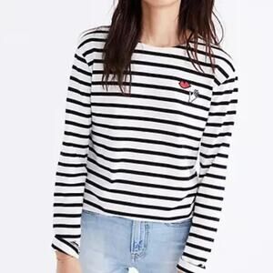 Madewell x Armor Lux Womens size XXS Striped Long Sleeve Hand Lips Shirt